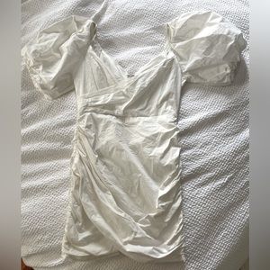 DO + BE puff sleeve white mini dress